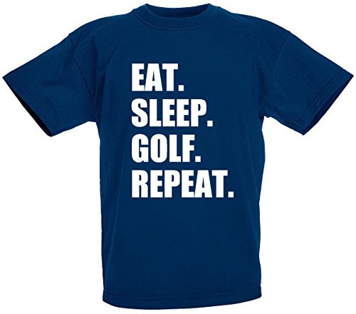 loltops - Eat Sleep Golf Repeat Gift T-Shirt for Boys, Kids (Navy, 9-11 Years)