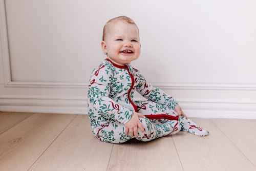 KicKee Print Footie with 2 Way Zipper, Fitted Long Sleeve Pajamas, Ultra Soft Everyday One-Piece Loungewear, Winter Celebration (Illusion Blue Mistletoe & Ribbons - 0-3 Months)2
