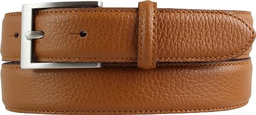 BELTINGER Italienischer Anzug-Gürtel, 30 mm breit, Herren, Anzuggürtel, Hosengürtel, strukturiertes Leder, Schließe Silber | Tabac 95cm