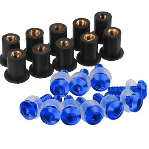 Verkleidungsschrauben Motorrad Windschutzscheibenschrauben Kit Für Yamaha Tricity 125 TW200 V Star 650 Tricity-125 Verkleidungs SchraubenmutternKits Motorrad Windschutzscheiben(Blau)