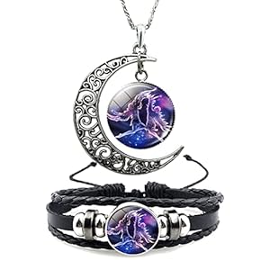 12 Zodiac Constellation Necklace Bracelet Time Gemstone Horoscope Astrology Moon Crescent Necklace for Women Men Birthday Gift Jewelry