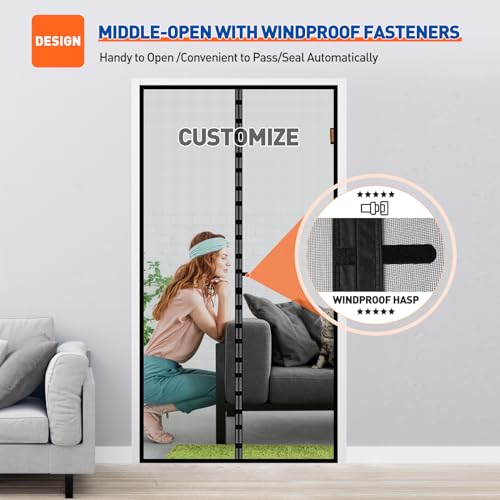 Image of MAGZO Customized Magnetic Screen Door, Sturdy Custom Magnets Double Mesh Door Screen Curtain with Full Frame Hook & Loop for Entrance