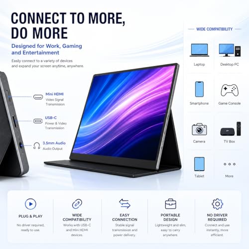 Image of Portable Monitor | 13.3-inch, 60Hz, 100% sRGB, FHD 4K, Compatible with PS4, PS3, Xbox One, Switch, Laptops, and Other Devicesortable monitor
