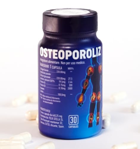 Osteoporoliz * Integratore Alimentare con Collagene, Calcio, Vitamina K2 e Vitamina D3 * Ingredienti Naturali * 30 capsule