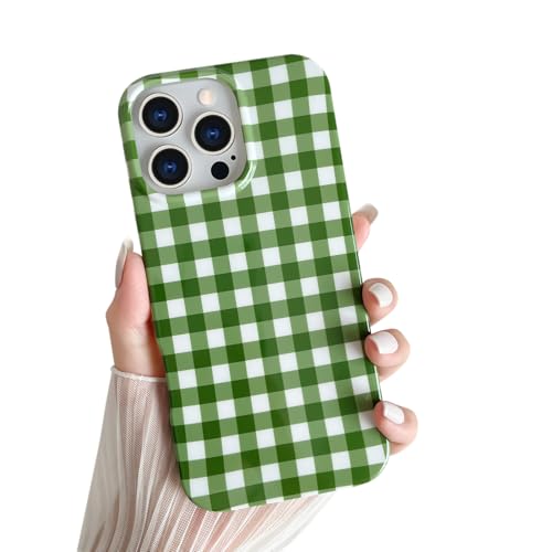 Skyseaco for iPhone 16 Pro Max Case Cute Aesthetic Gingham Phone Case Soft Slim TPU Shockproof Phone Cover for Women Girls - Green - image 1