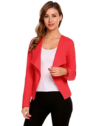 Preisvergleich Produktbild Zeela Damen Blazer Kurzjacke Jacke Klassischer Verschlussloser Kurzblazer Taillierter mit Langarm und Schal Kragen