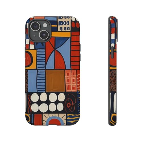 Coque iPhone 15 Plus bleu géométrique pour style urbain chic