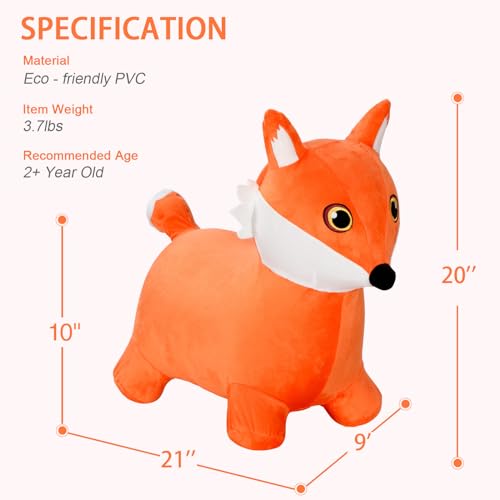 Image of INPANY Bouncy Horse, Fox Hopper Toys, Toddlers Bouncing Animal Hopping, Plush Bounce Buddies, Inflatable Ride on Rubber Bouncer, Indoor Outdoor Birthday Gifts Toy for 2 3 4 Year Old Girls Boys