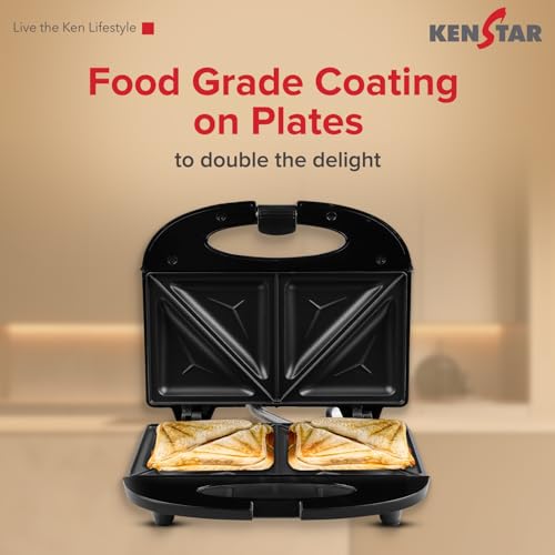 Image of Kenstar SNACKY 750W Sandwich Maker | Non-Stick 2-Slice Grill Plates | Cool-Touch Body & Auto Cut-Off | Black