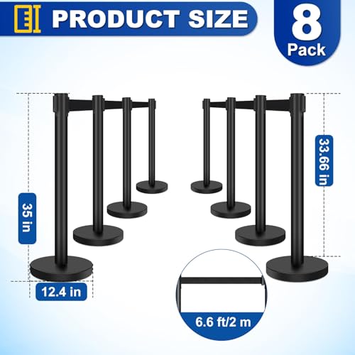 Xpcare 8PCS (PACK OF 1) Crowd Control Stanchion,8 Pieces Stanchion Set With 6.6Ft/2 M Black Retractable Belt thumb #1