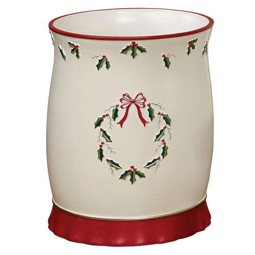 Touch of Class Holly Wreath Wastebasket Eggshell