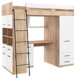 Côté gauche BIM Furniture Lit mezzanine niveau L - 200 x 90 cm - Lit superposé - Pour chambre d\'enfant, bureau, armoire - Meubles pour enfant - Côté gauche (chêne Sonoma/blanc)