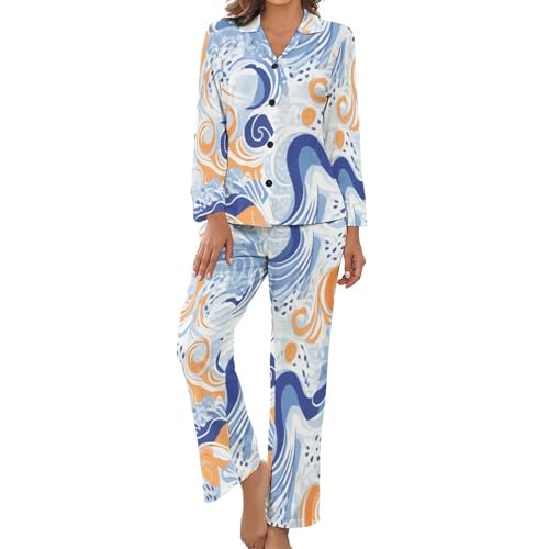 Pyjama femme ensemble 2 pièces fluide et doux à imprimé abstrait vortex
