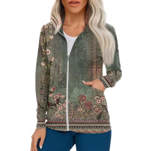 Scrub Jackets for Woman Zip Up Long Sleeve Tops Print Plus Size Womens Scrubs for Women Nursing Shirts with Pockets