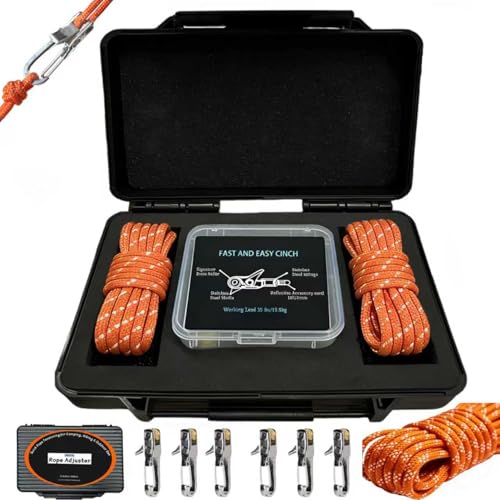 Rope Tightening Tool & Tensioner 6-Pack with Roller Cam Design Heavy Duty Adjuster for Camping, Tarps, Tents, Awnings & Outdoor Gear Reflective Cord & Carry Case Included（Orange）