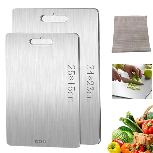 Titanium Cutting Board, 2 Piezas Tabla de Cortar de Titanio, con Almohadilla de silicona antideslizante, Garantizar el Sabor Original de Los Ingredientes (34 * 23cm+25 * 15cm)
