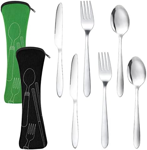 Dacitiery 2 Set Camping Cutlery, Stainless Steel Cutlery Set with Bag, 6-piece Camping Set with Bag for Outdoor Travel Picnic Office School Lunch Box
