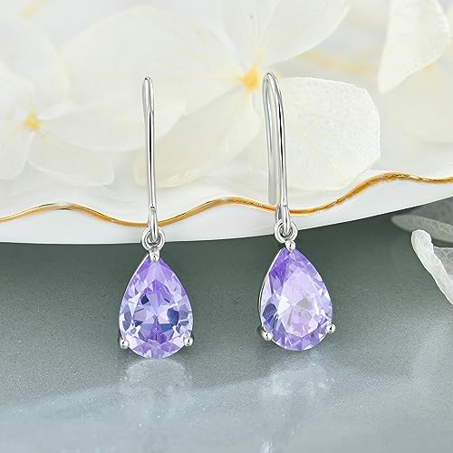 925 Sterling Silver 7x10MM Teardrop Birthstone Earrings, Solitaire Dangle Fish Hook Earrings for Women, Prom Jewelry Gifts4