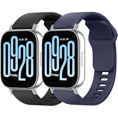 Image of Meliya 2-Pack Bands for Redmi Watch 5 Active | Soft Silicone Sport Replacement Strap for Women & Men,Black+Midnight Blue