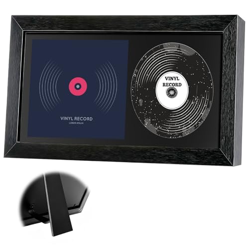 GBKDQQ Marco de pantalla de CD, disco de visualización, caja de CD de cristal y cubierta de álbum con forma de madera para pantalla de pared y mesa (negro)