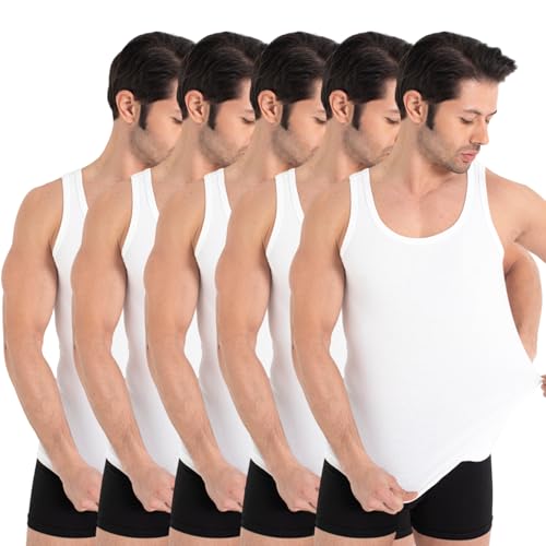 UNDEREA 5er Pack Herren Tank Top Classic Unterhemd - gekämmte Feinripp Bio-Baumwolle (as3, Alpha, m, Regular, Regular, Weiss)