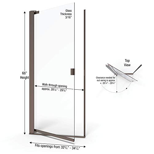 Basco Shower Door Armn00A3466Xpor Armon Single Swing Shower Door, Oil Rubbed Bronze, 32.75-34.25 In. Wide X 66 In. High, Aquaglidexp Clear Glass #TOP1