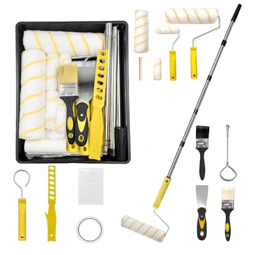 Kit de Pintura 17 Piezas – Rodillos 23 cm y 10 cm, Bandeja, Brochas, Barra Extensible 1,5 m – Set Profesional Antigoteo para Paredes y Techos