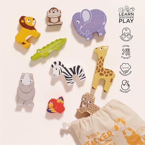 Image of Le Toy Van Wooden Petilou Africa Stacker Tower & Bag, 18m+