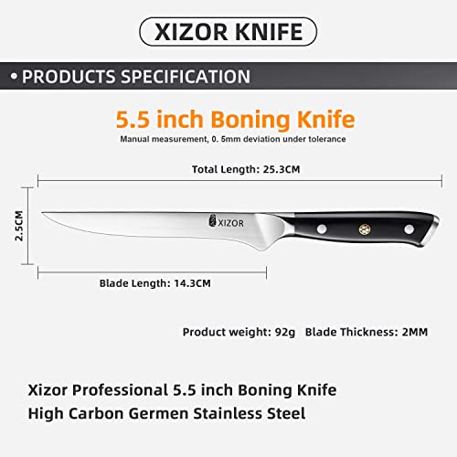 Xizor Boning Knife 6 Inch Deboning & Fillet Knife, German High Carbon Stainless Steel Blade, Razor Sharp Kitchen Cooking Knife, Ergonomic Full Tang Handle Design With Gift Box #TOP1