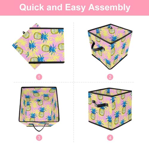 Boîte de rangement pliable cube rose ananas pour placard
