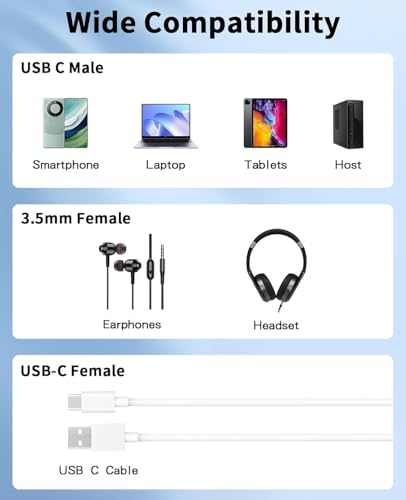 Image of Wefly USB C to 3.5mm Headphone and Charger Adapter with PD 100W 60W Fast Charging, USB C to Audio Jack Type C to Aux Cord for 1Phone 16 15, Gal /axy S24 /S23 /S22 Ultra+, Pro /Air, Pixel 9 /8+ (TYS -299)