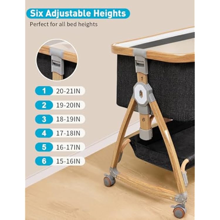 bonbay Baby Bassinet, Bedside Bassinet for Baby, 4 in 1 Portable Bassinet Bedside Sleeper with Wheels Mosquito Net & Storage Basket, 6 Height Adjustable Rocking Bassinet for Newborn Baby
