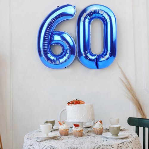 Image of Number Balloons Navy Blue Balloons - Giant Number 60 Balloon, Blue 60th Number Balloon Birthday Decorations for Men