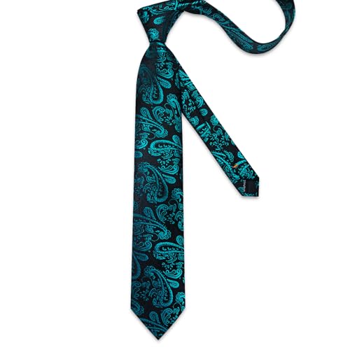 Image of DiBanGu Mens Paisley Tie Set Silk Woven Jacquard Necktie and Pocket Square Cufflinks Gift Set for Wedding Bussiness