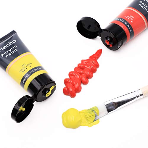 Image of Artecho Acrylic Paint Set, 7 Primary Colors - 6x2.02oz /60ml & 1x4.05oz /120ml Titanium White Tubes, Art Craft Paints for Canvas, Rock, Wood, Fabric, Art Supplies