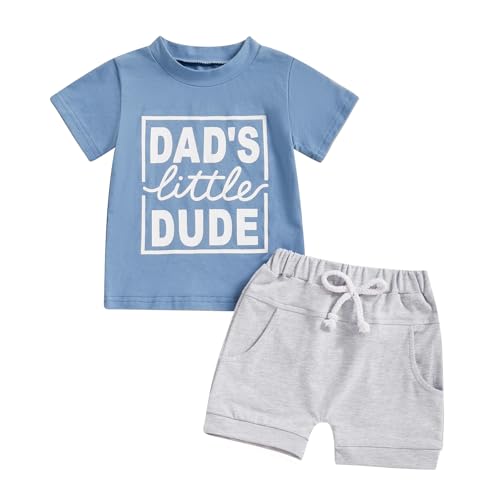 Image of Kupretty Toddler Baby Boy Summer Clothes Letter Graphic Short Sleeve Shirt T-Shirt Tops + Casual Shorts Outfit Set