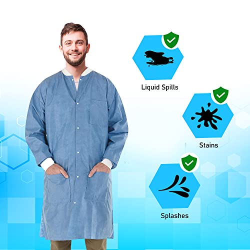 Eom Disposable Lab Coats - Lab Coats For Men And Women - Knee Length Lab Coat With Knit Cuffs And Collar - Medical Lab Jacket For Adults - Pack Of 10, (Large Size) #TOP2