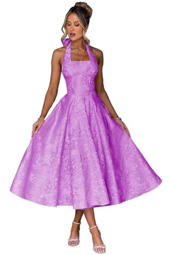 Jacquard Satin Prom Dresses 2025 with Bow A-line Midi Halter Square Neck Formal Party Gowns with Pockets