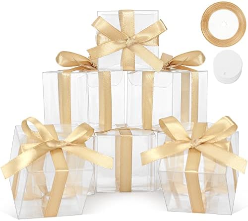 COTOPHER 60 Pcs Clear Favor Boxes, 1.5x1.5x1.5 Inch Clear Chocolate Boxes