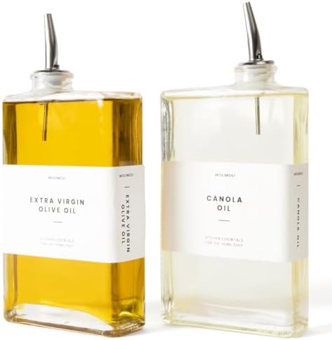 Molimoli Olive Oil Dispenser & Bottle for Kitchen, Coffee Syrup Dispenser w. Automatic Pourer, Glass Cruet Set - Silver