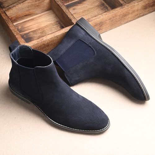 Image of Blue Leather By Centrino Genuine Leather Men's Formal and Casual Leather Boots | Versatile and Sophisticated Chelsea Boots for Every Season | Fashionable Elegant Boots for Any Occasion (3964)