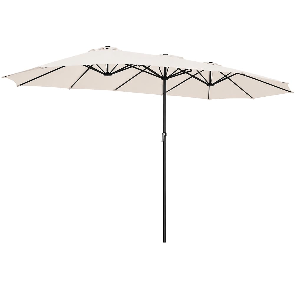 BAKAJI Ombrellone Doppio da Patio Rettangolare con Sistema di Apertura e Chiusura Manovella, 3 Tettucci Poliestere Anti UV e Impermeabile, Ideale per Giardino, Esterno, Bistrot, Bar (4,5 x 2,7 Metri)