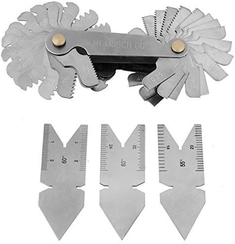 Hilitand Stainless Steel Screw Thread Pitch Gauge of 52 Leaves and 3pcs Center Gauges Tool Set Thread Plug Gage Measuring Tool Metric and Imperial (3pcs 60° OR 2pcs 60°+1pc 55°)