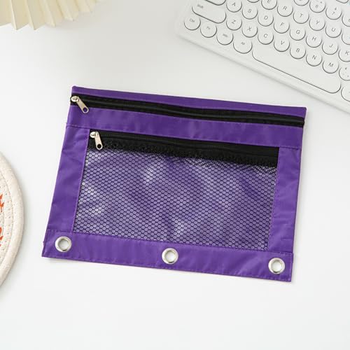 Image of Pencil Pouch for 3 Ring Binder - 3 Hole Zipper Pen Case Bag Holder Bulk Accessories Clear Window Aesthetic Organizer Pockets