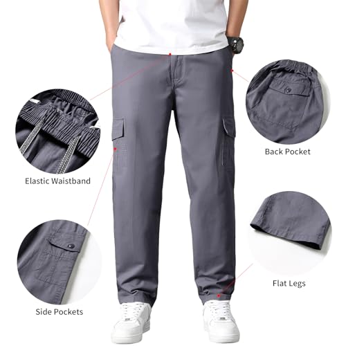 PEGENO Men's Cargo Pants Lightweight Cotton Elastic Waist Work Pants Outdoor Hiking Trousers 5