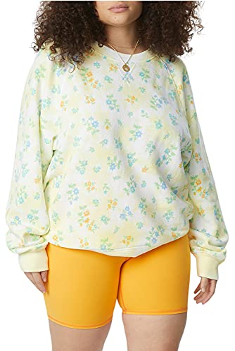 Bandier X Sincerely Jules_The Juniper Crew Neck Sweatshirt Canary/Aqua Floral Ditsy Tie Dye-L #TOP6