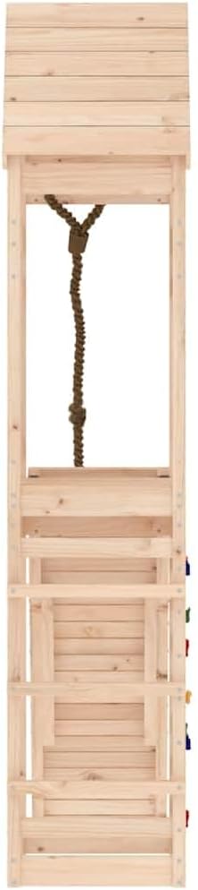 Natural Pine Solid Wood Large Durable Playhouse with Climbing Wall and Sandpit Area for Outdoor Fun, Spacious Design for Up to Three Children, Rustic Wooden Structure