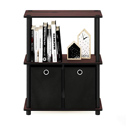 Image of Furinno TURN-N-TUBE Storage Shelves Set of 2, 3-Tier Toolless Book Shelf with Storage Bins, Display Shelf, for Organization and Storage, Living Room, Garage, Home Office, Dark Cherry