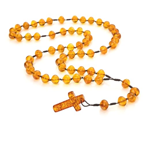 Mariiel Baltic Amber Collar hecho a mano - Rosario de ámbar báltico - Regalo ideal para católicos o cristianos., one size, Ámbar, Ámbar