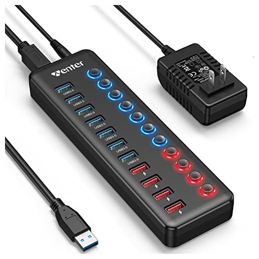 Powered USB 3.0 Hub, Wenter 11-Port USB Hub Splitter (7 Faster Data Transfer Ports+ 4 Smart Charging Ports) with Individual LED On/Off Switches, USB Hub 3.0 Powered with Power Adapter for Mac, PC